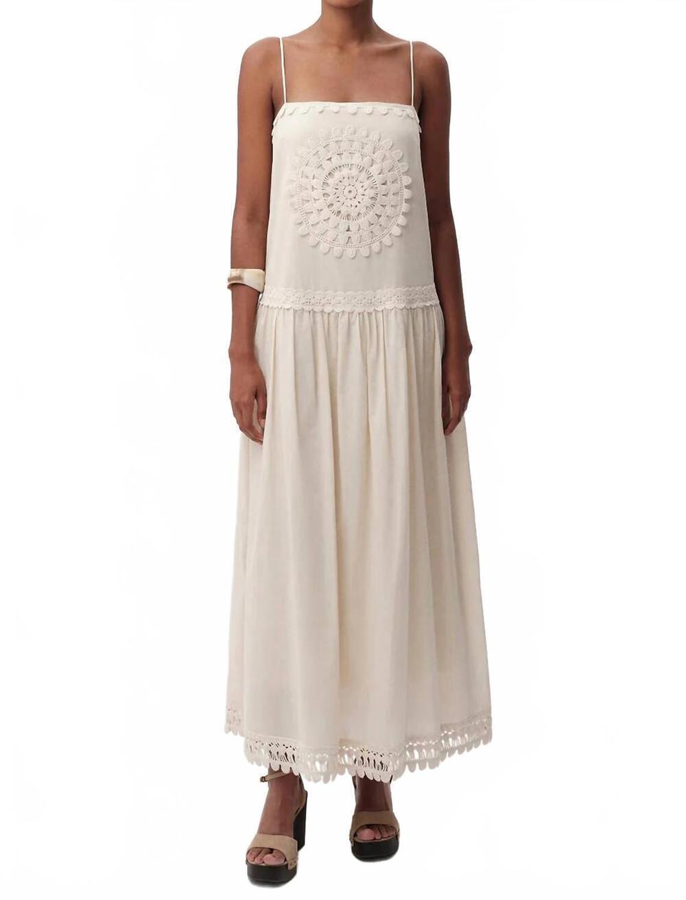 NEW EXQUISE clarisse lace detail strappy midi dress in beige